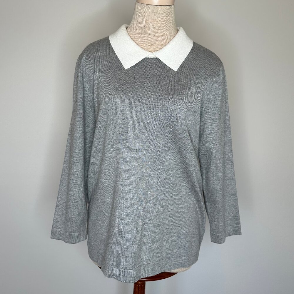 Karl Lagerfeld Women's Gray Sweater with White Shirt Collar Size Large